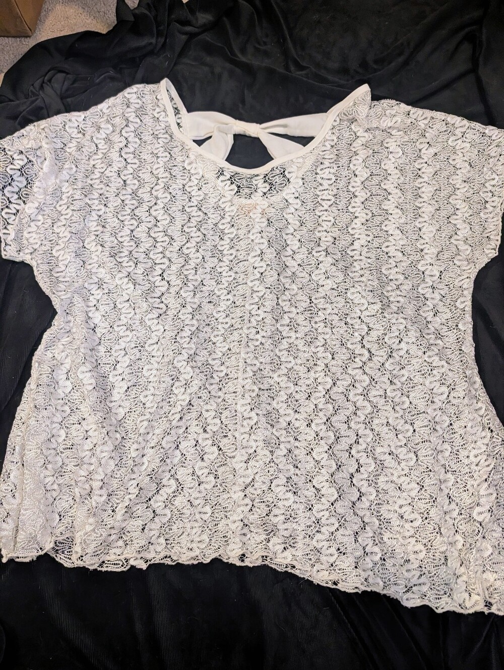 Lavish White Floral Lace Short-Sleeve Top with Back Tie